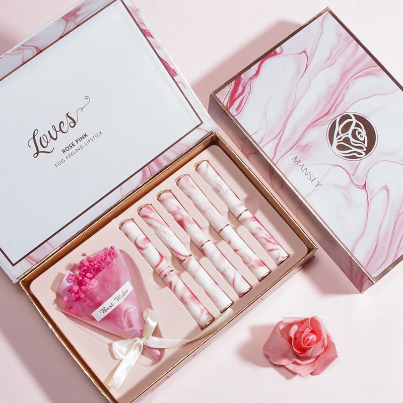 New pink rose lipstick set gift box