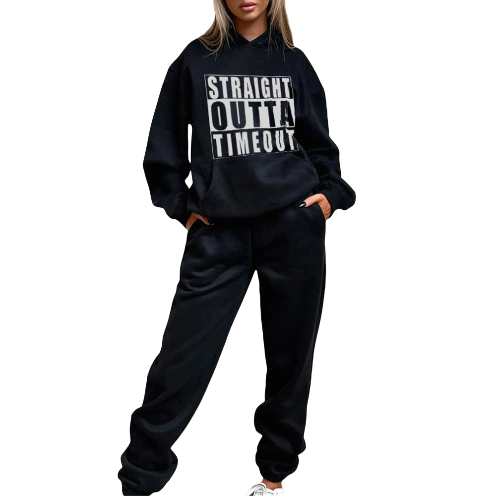 Women Pants Set, Long Sleeve Letters Print Hoodie and Sweatpants Set