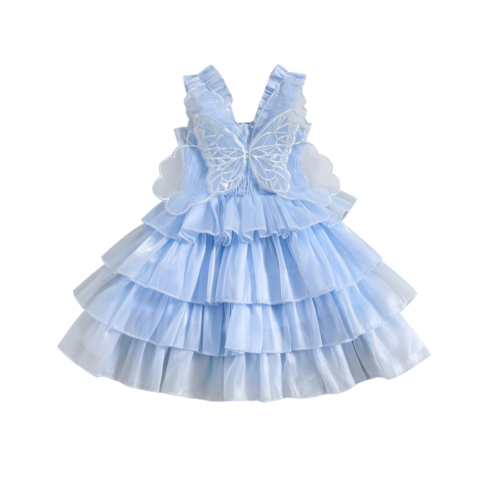 Girls Princess Dress, Sleeveless Butterfly Layered Summer A-line Dress