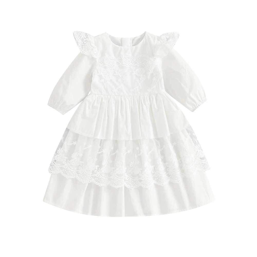 Baby Girl Dress, Long Sleeve Crew Neck Lace Patchwork A-line Dress