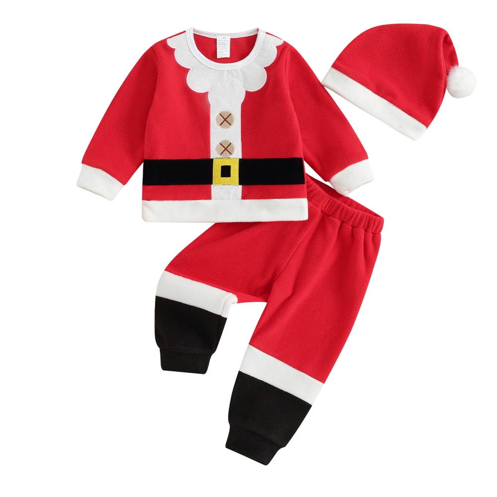 Toddler Baby Christmas Santa Costume Long Sleeve Tops + Pants + Hat