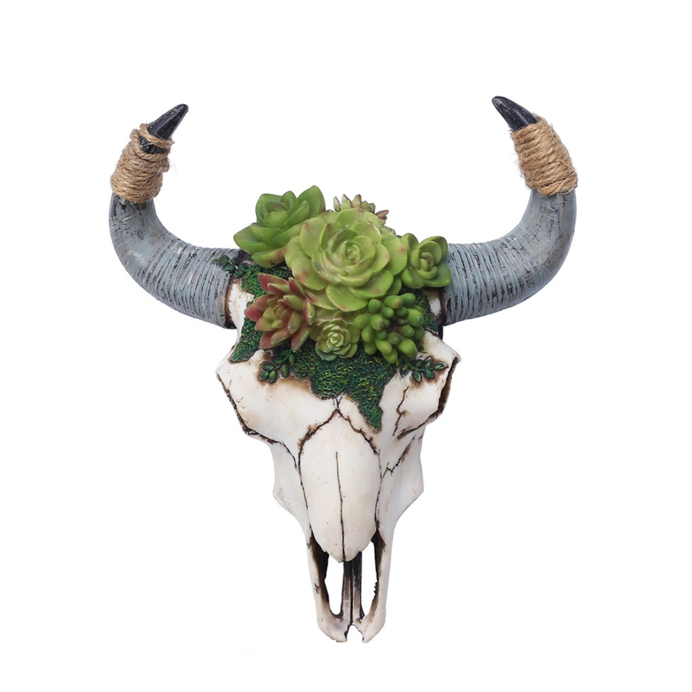 Halloween Resin Succulent Plants Long Horn Cow Skull Wall Hanging