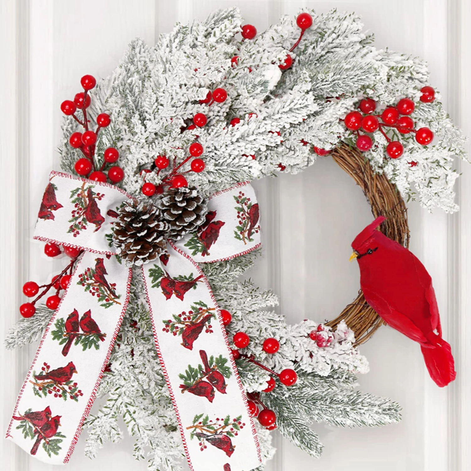 Christmas Wreath, Red Cardinal Bird Farmhouse Wreath Home Decor