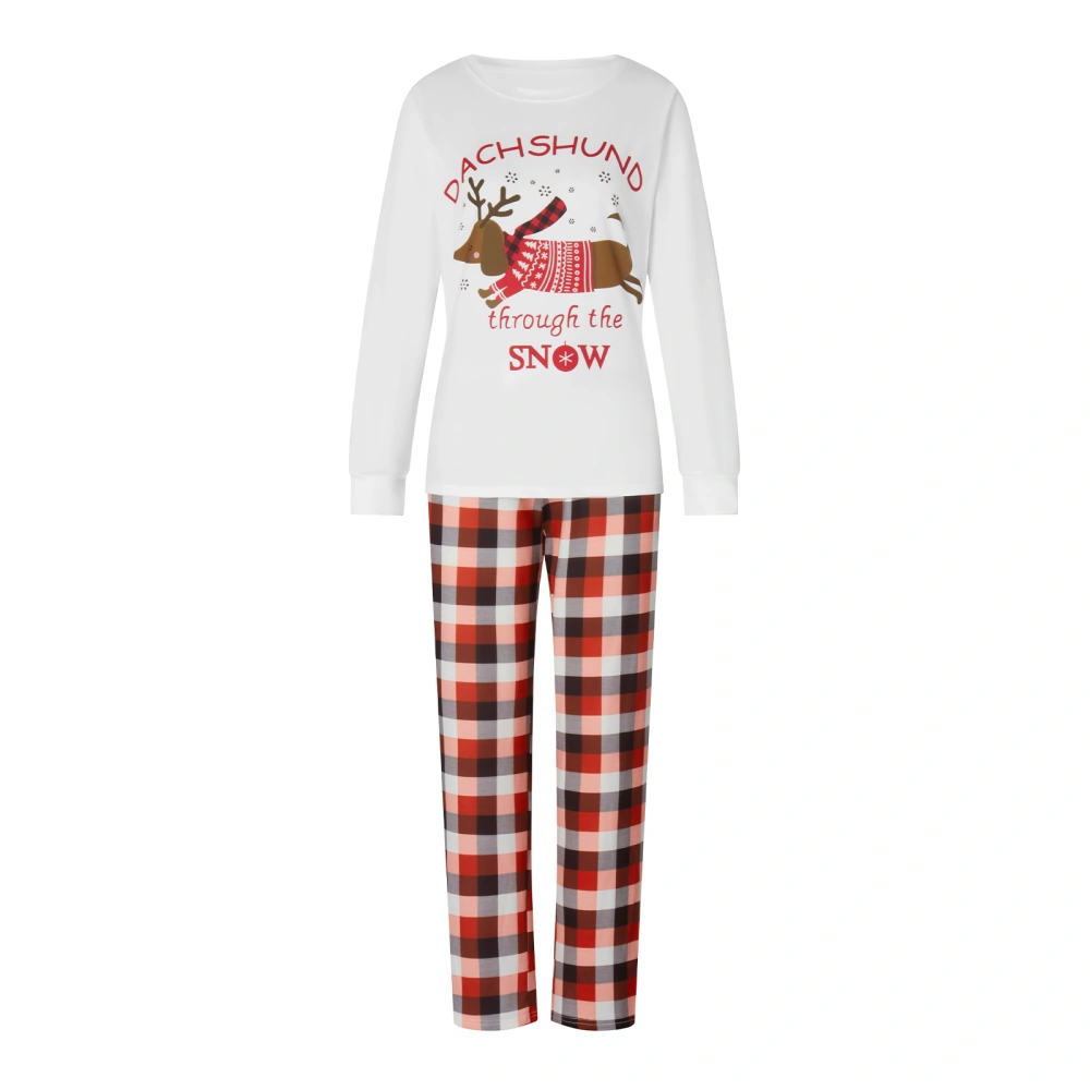 Christmas Dachshund Print Long Sleeve Tops and Plaid Pants Sleepwear  