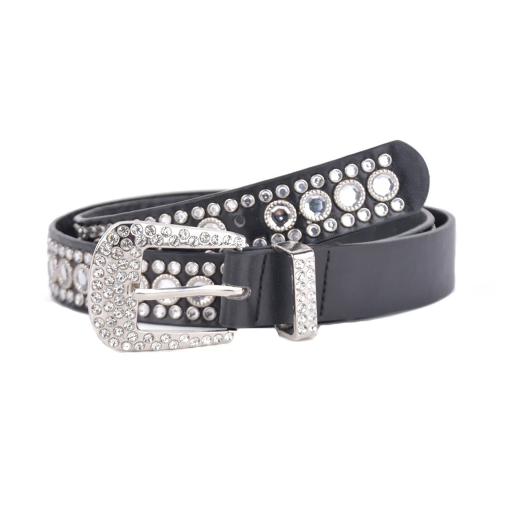 Women Belt, PU Leather Rhinestone Belt Buckled Cinch Belt Wide Belt