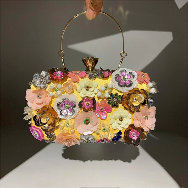 Womens Dinner Evening Handbag Beaded Floral Clutch Bag Banquet Purse Messenger Bag Wedding Party Prom Crossbody Bag COY