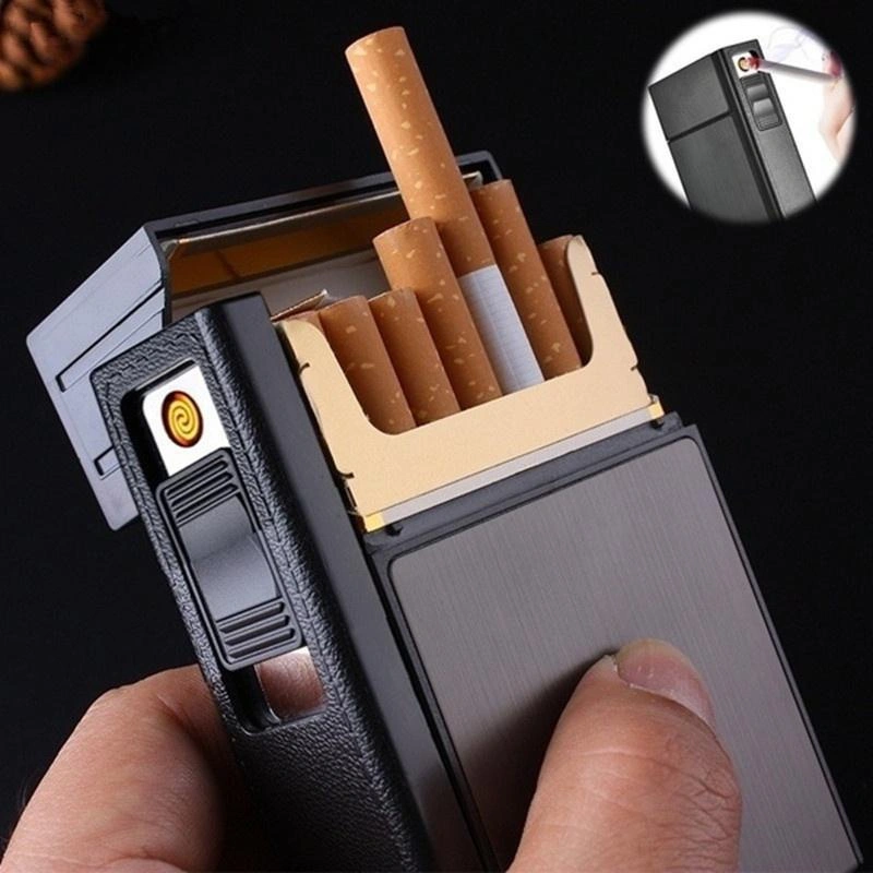 1pc NEW 20pcs Cigarette Capacity Case Box Or USB Lighter With Cigarette Box, Flameless Removable Electronic Lighter, Windproof Torch Lighter