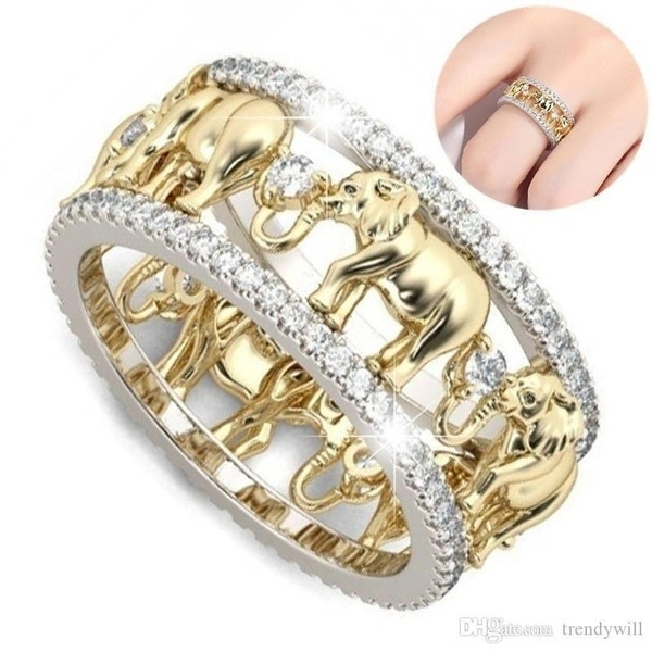 Exquisite Fashion Women's Cute Charming Elephant Princess Zircon Ring Romantic Bride Proposal Eternal Ring Anniversary Christmas Gift Girlfriend Mother's Day Gift Size 5-10E