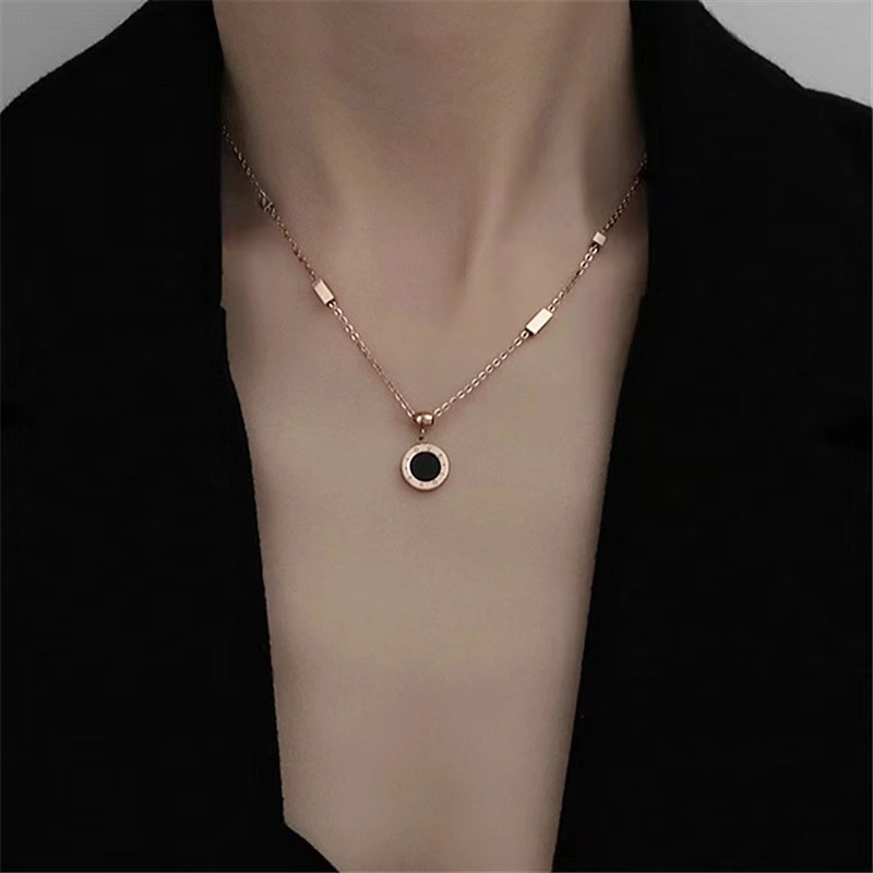 Female Clavicle Titanium Steel Necklace Roman Numerals Personality Neck Pendant