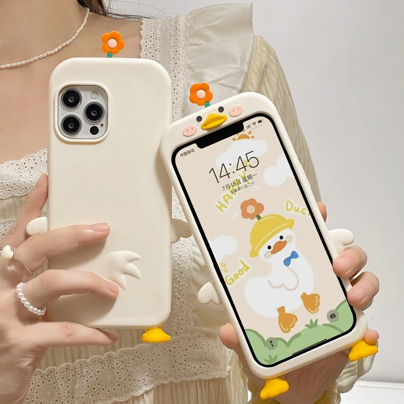 Three-dimensional Flower Duck Soft Silicone Cover Phone Case