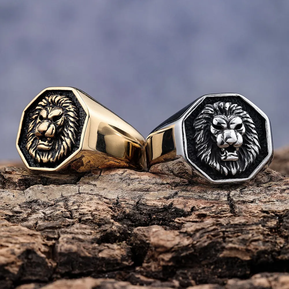 Lion's Head Punk Gold Steel Titanium Steel Ring