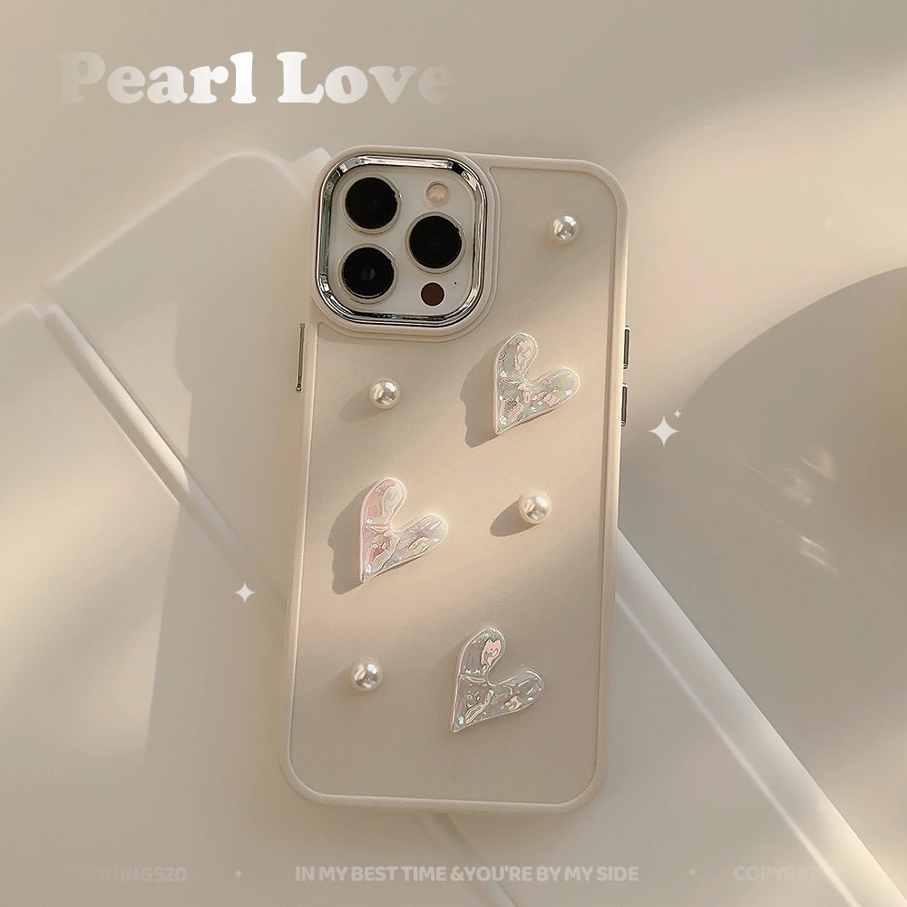 Milky White Pearl Heart Phone Case