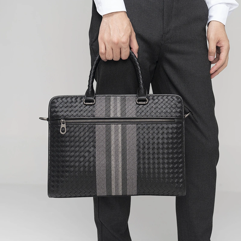 Stitching Woven Business Casual Briefcase Men's Shoulder Crossbody Computer Bag