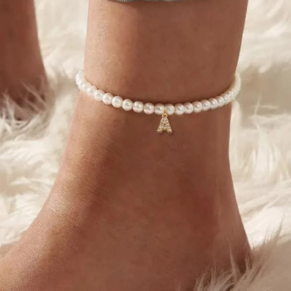 Stylish Beach Pearl Letter Anklet