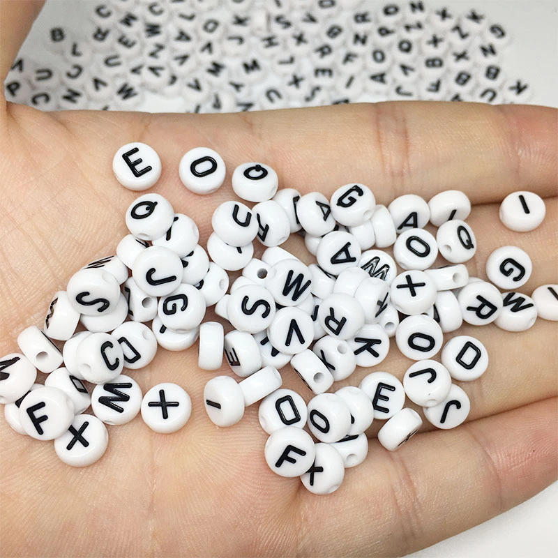 Acrylic Flat Round English Single Bead White And Black Scattered Beads