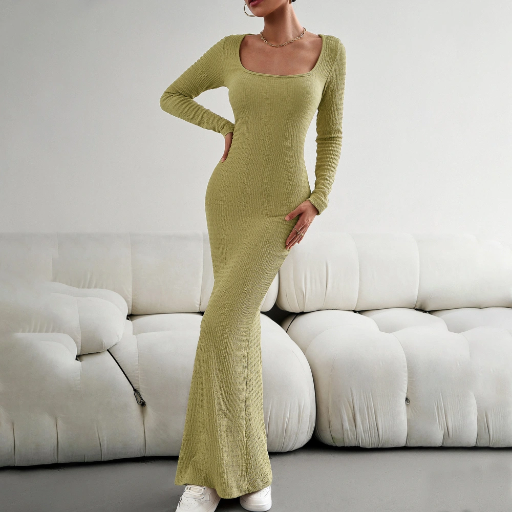 Women's Fashionable Elegant Slim Fit Square Collar Long-sleeved Knitted Dress