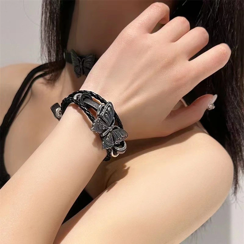 Dark Butterfly Punk Rock Girl Multi-layer Leather Bracelet