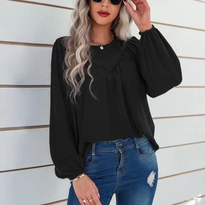 Solid Color Loose Round Neck Plus Size Suit Shirt