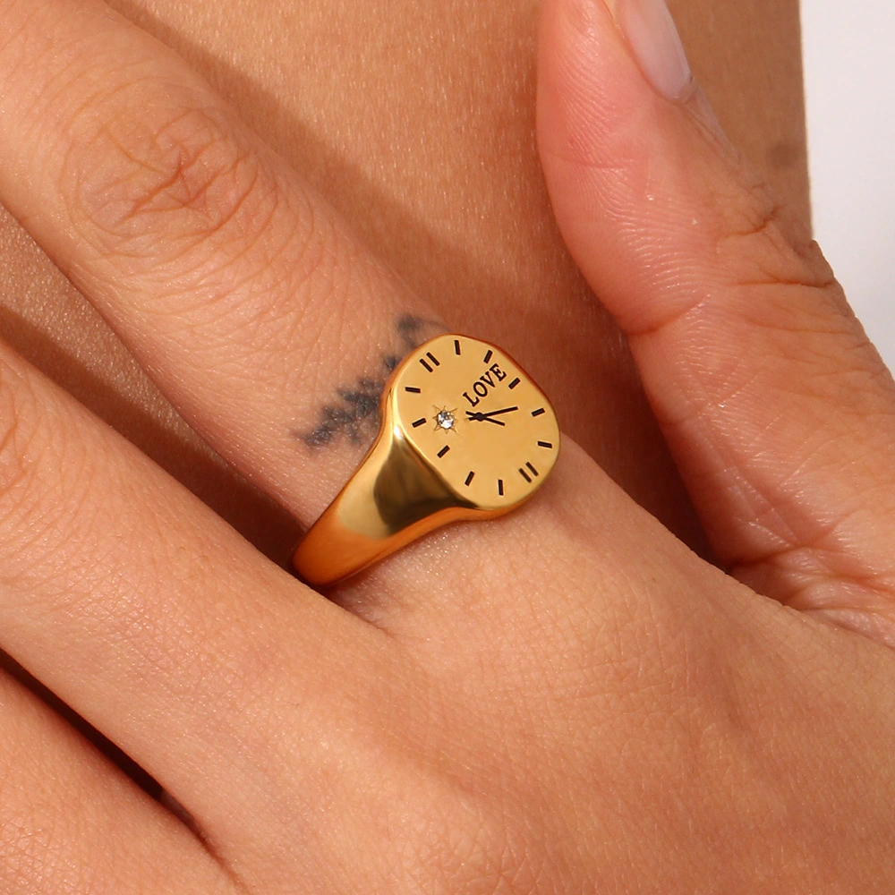 Fashion Stainless Steel Clock Ring