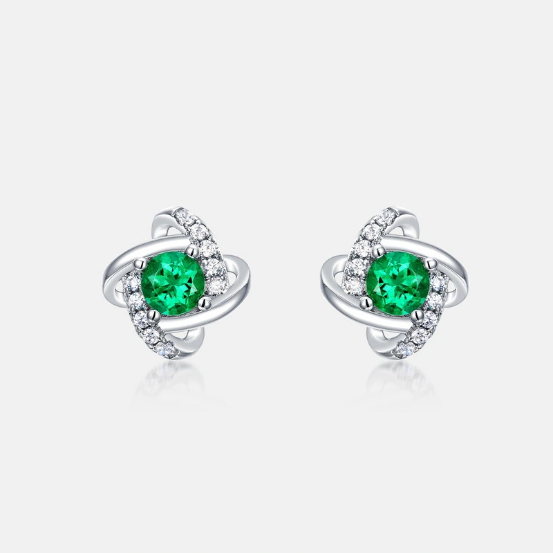 Women's Retro S925 Silver Emerald Stud Earrings