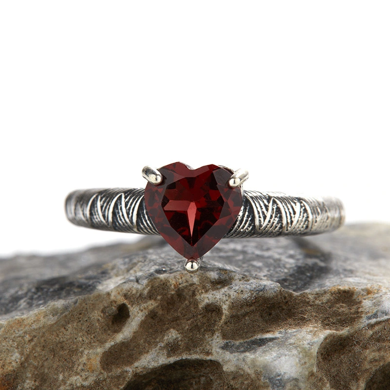 S925 Sterling Silver Colored Gems Jewelry Natural Garnet Ring