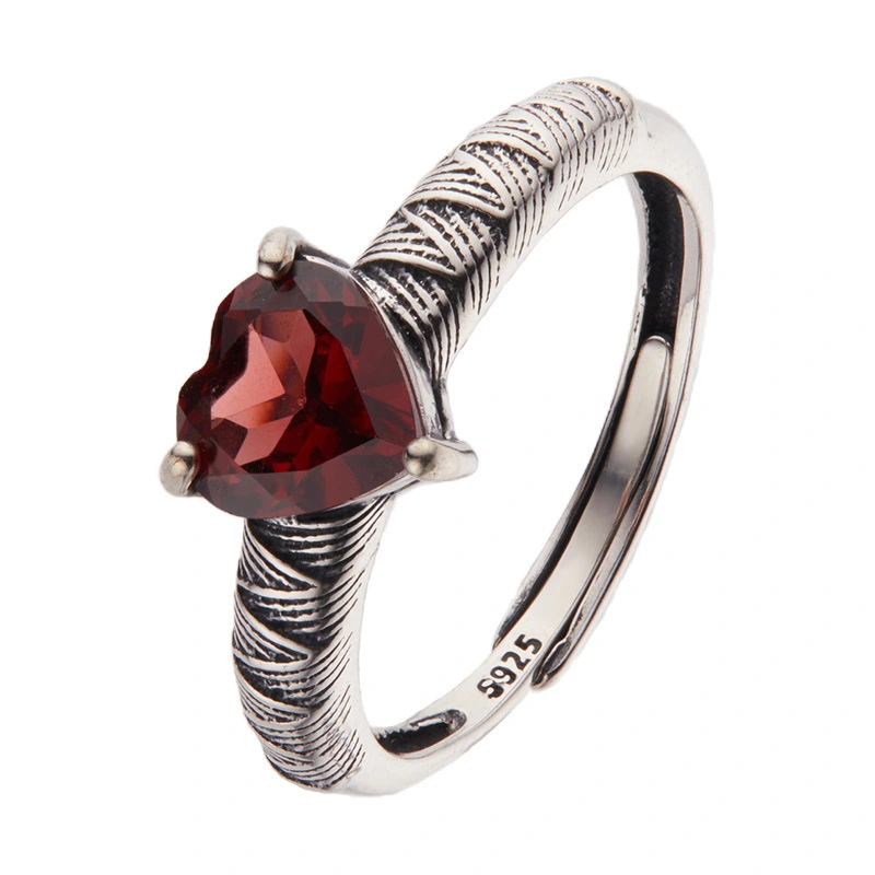 S925 Sterling Silver Colored Gems Jewelry Natural Garnet Ring