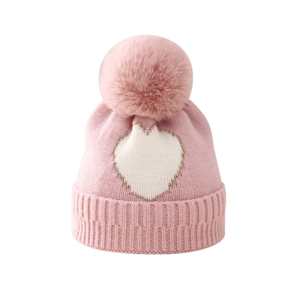 Baby Girls Beanie Jacquard Heart Bobbles Fall Winter Warm Wool Cap