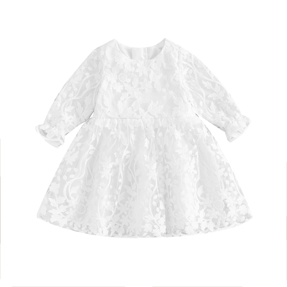 Baby Girls Dress Toddler Clothes Lace Crew Neck Long Sleeve Dress