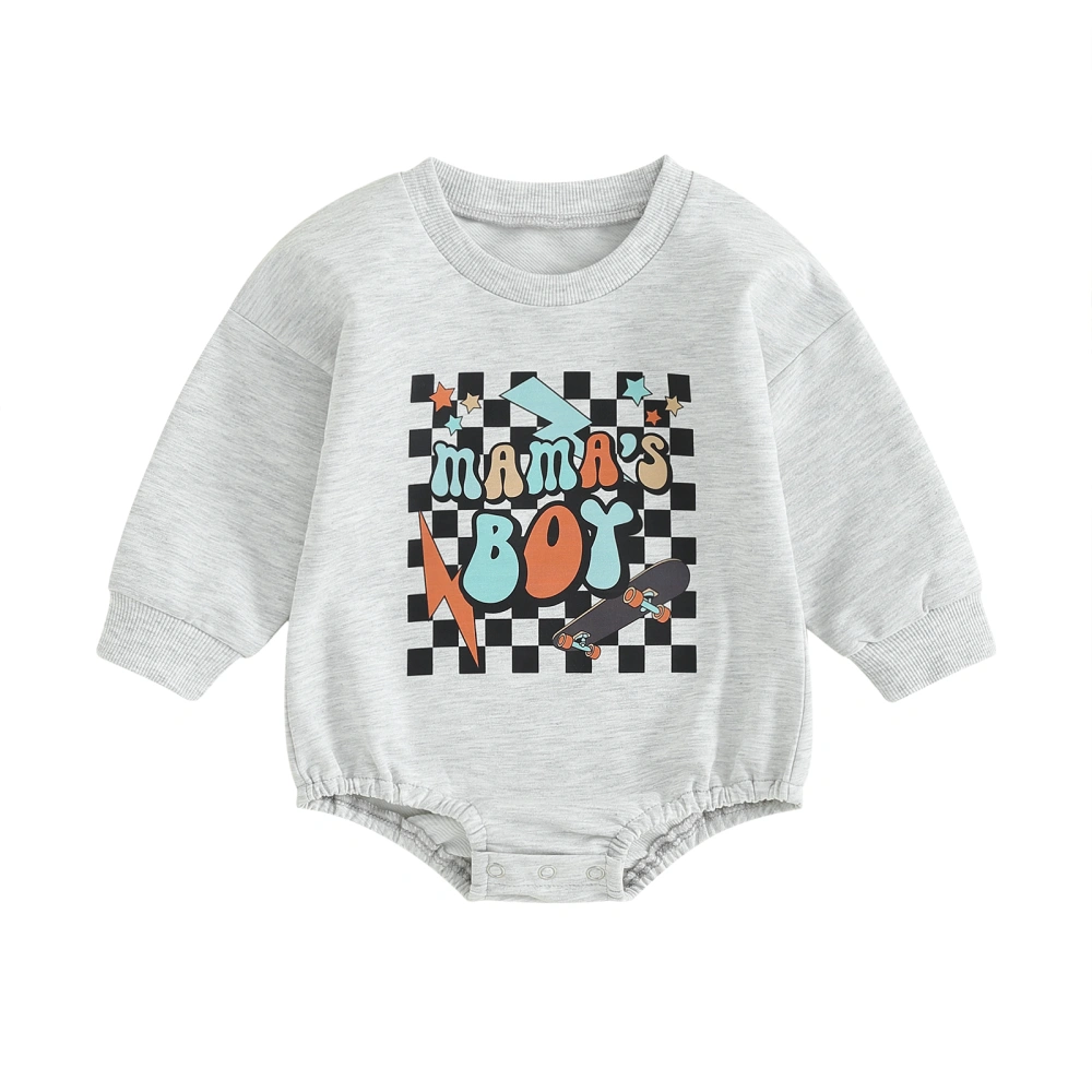 Baby Girls Boys Long Sleeve Crewneck Letter Plaid Print Romper