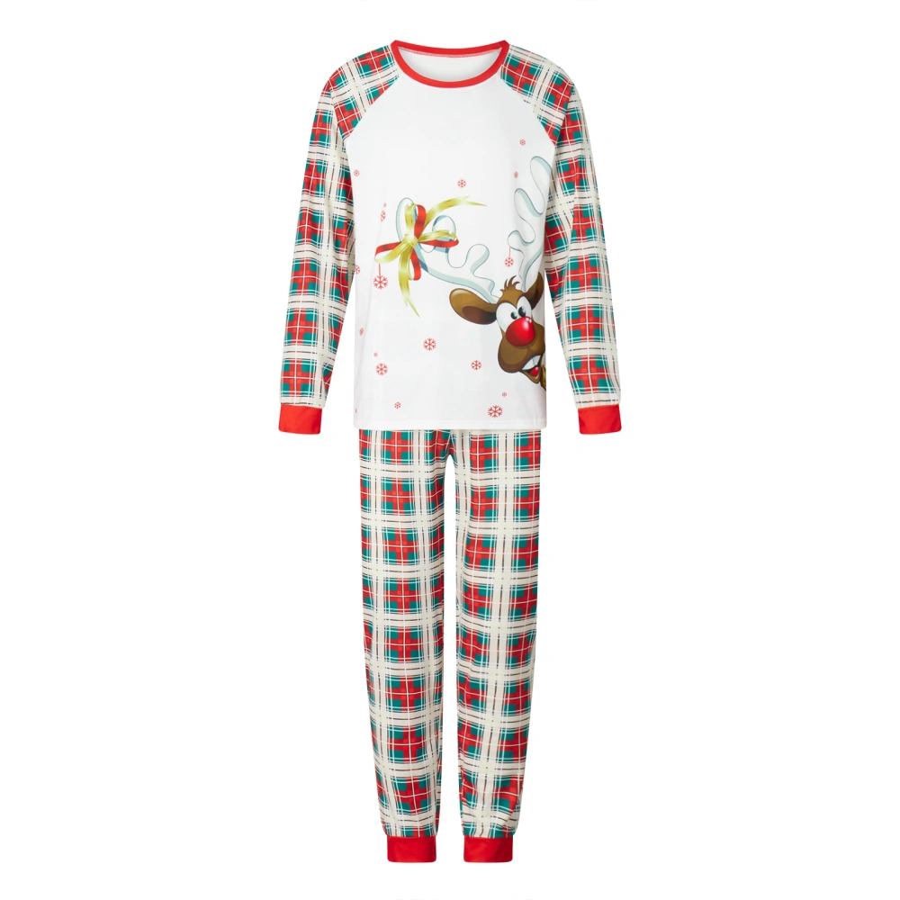 Romper/ Reindeer Print Long Sleeve Tops and Plaid Pants Sleepwear