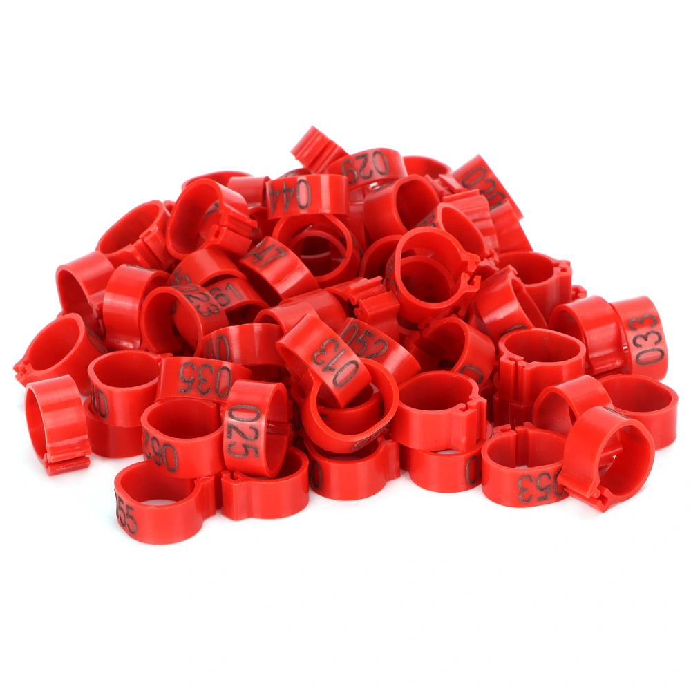 100Pcs Pigeons Identify Ring 001‑100 Numbered Poultry Leg Ring Bird Leg Bands Foot Ring10mm Red Ring with Number