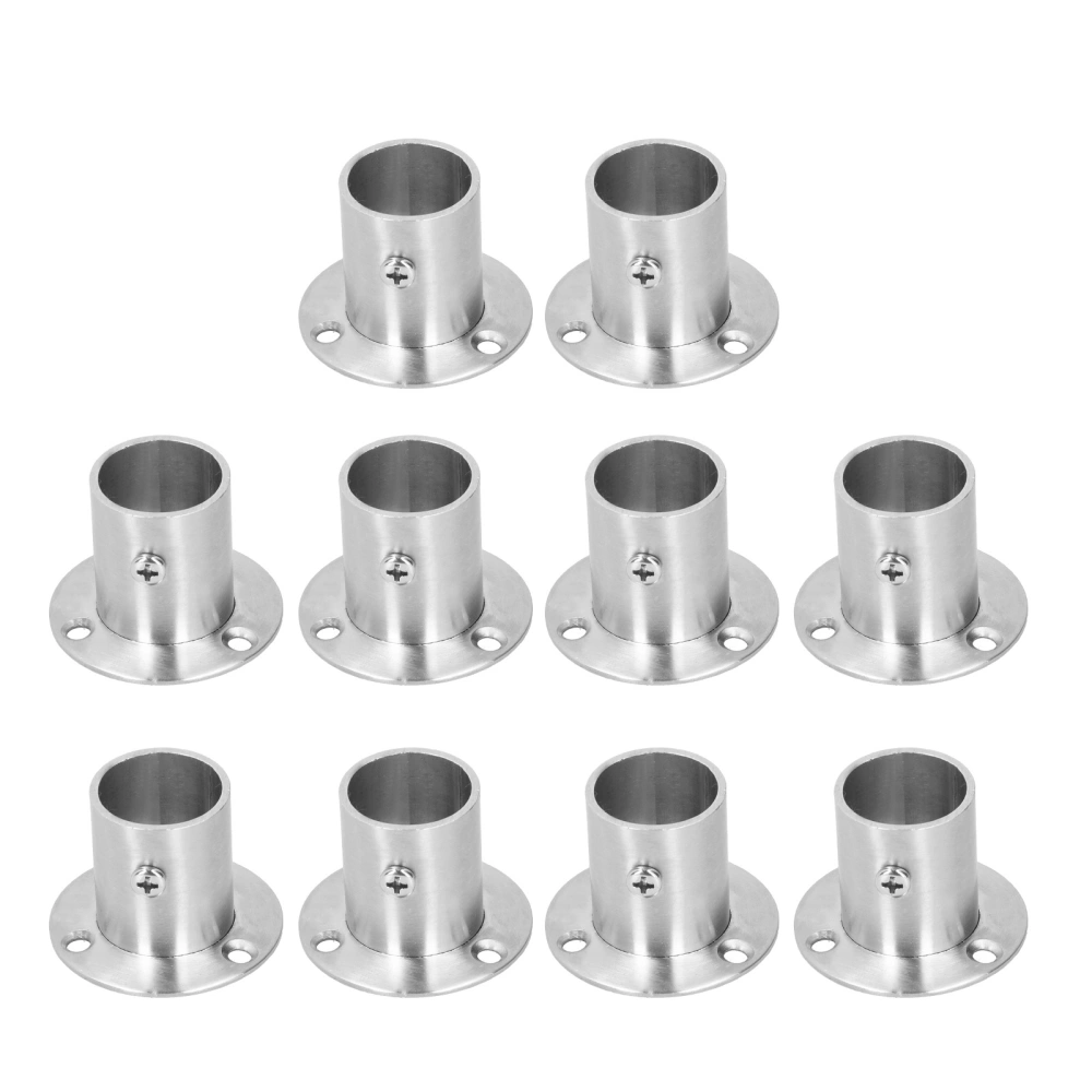 10Set Flanged Holder Base Thicken Stainless Steel Closet Rod Tube Bracket HardwaresΦ25