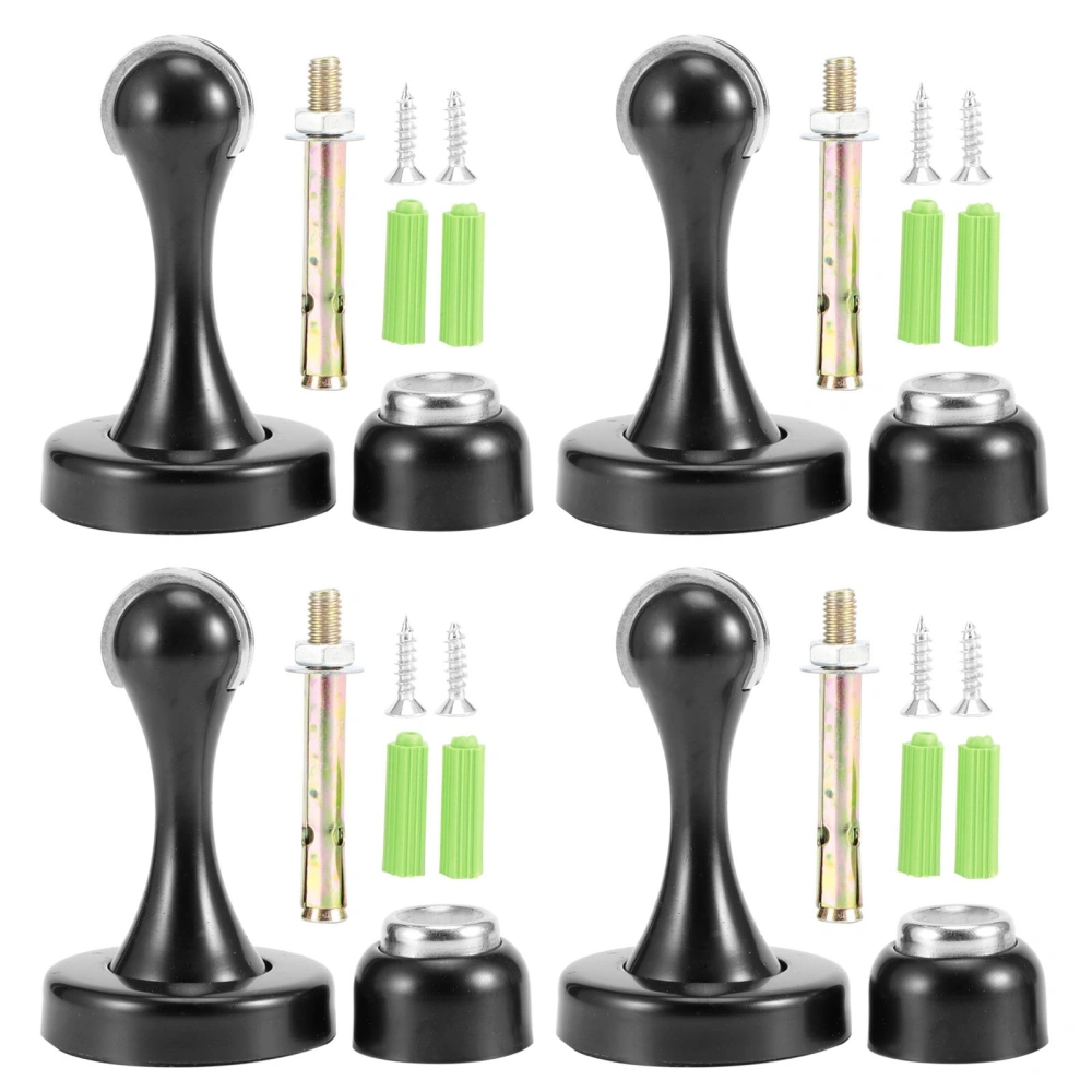 4 Set Stainless Steel Magnetic Door Stop Floor Wall Suction Door Stopper (Black Thickened)