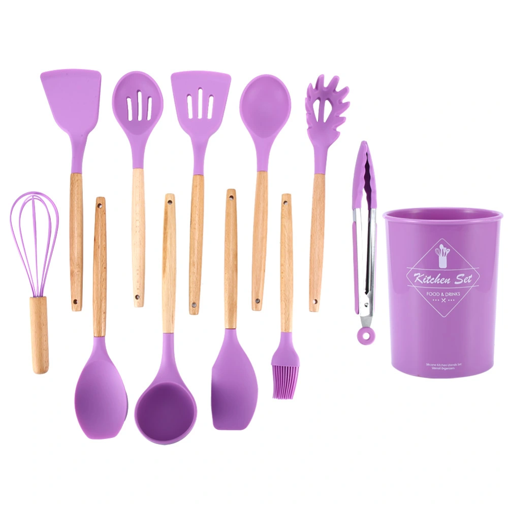 12Pcs Household Silicone Kitchen Utensil Set NonStick Cooking Spatula Spoons Tools Purple