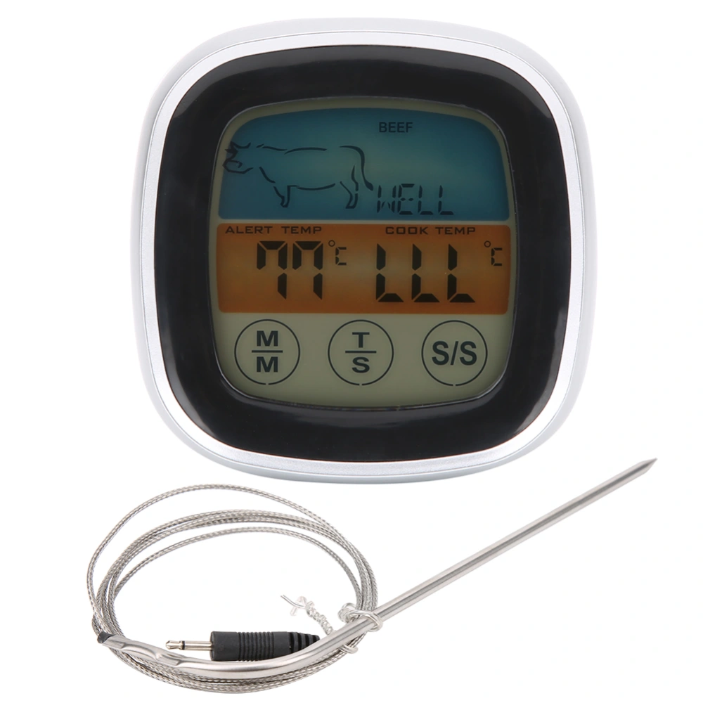 Meat Thermometer Digital Display Touch Screen Kitchen Timer Fork for Barbecue BBQ Cooking