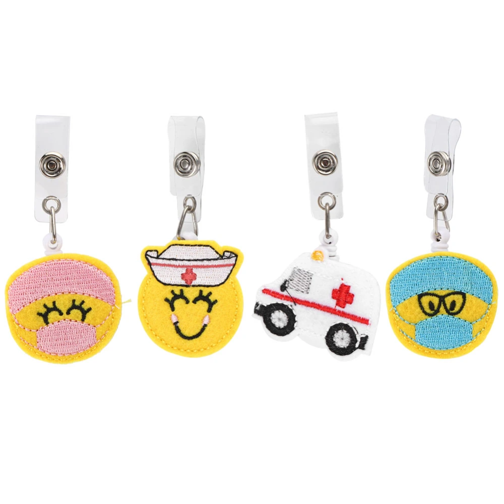 4Pcs Embroidery Cartoon Badge Reel ID Name Card Badge Holder Sealing Clip Gifts Home Office Supplies(Nurse Male Doctor Female Doctor Ambulance )