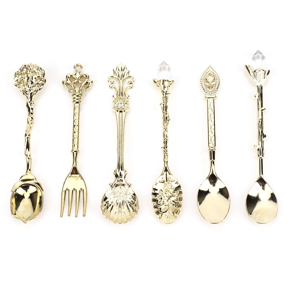 6Pcs/Set Innovative Vintage Retro Zinc Alloy Spoons Fork Set Cutlery Kitchen AccessoryGold (Lucky Knot Fork Handle)