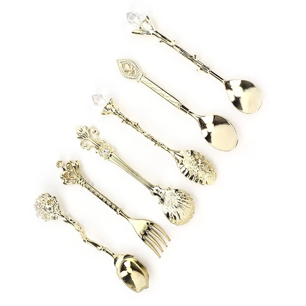6Pcs/Set Innovative Vintage Retro Zinc Alloy Spoons Fork Set Cutlery Kitchen AccessoryGold (Lucky Knot Fork Handle)