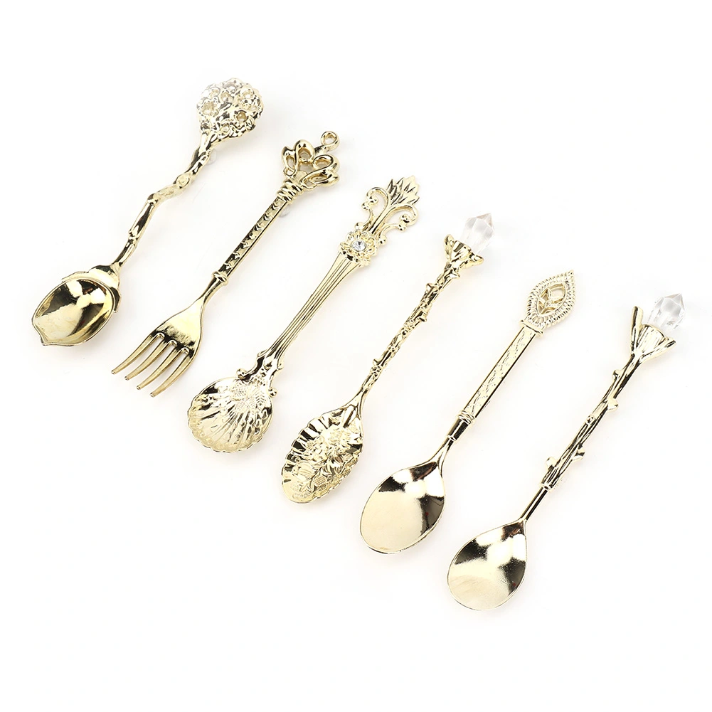6Pcs/Set Innovative Vintage Retro Zinc Alloy Spoons Fork Set Cutlery Kitchen AccessoryGold (Lucky Knot Fork Handle)
