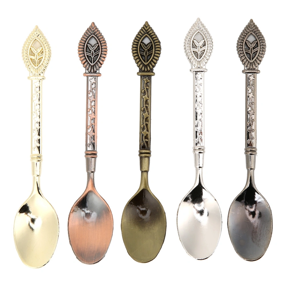 5Pcs Innovative Vintage Zinc Alloy Carved Coffee Spoon Teaspoon for Kitchen Dining Bar