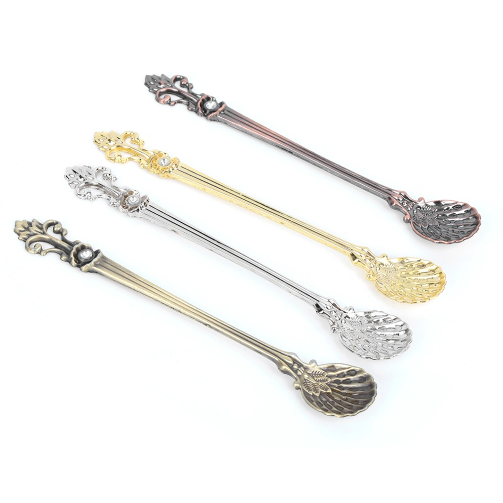 4Pcs Vintage Zinc Alloy Coffee Dessert Spoons Set Teaspoon Kitchen Cutlery Accessory