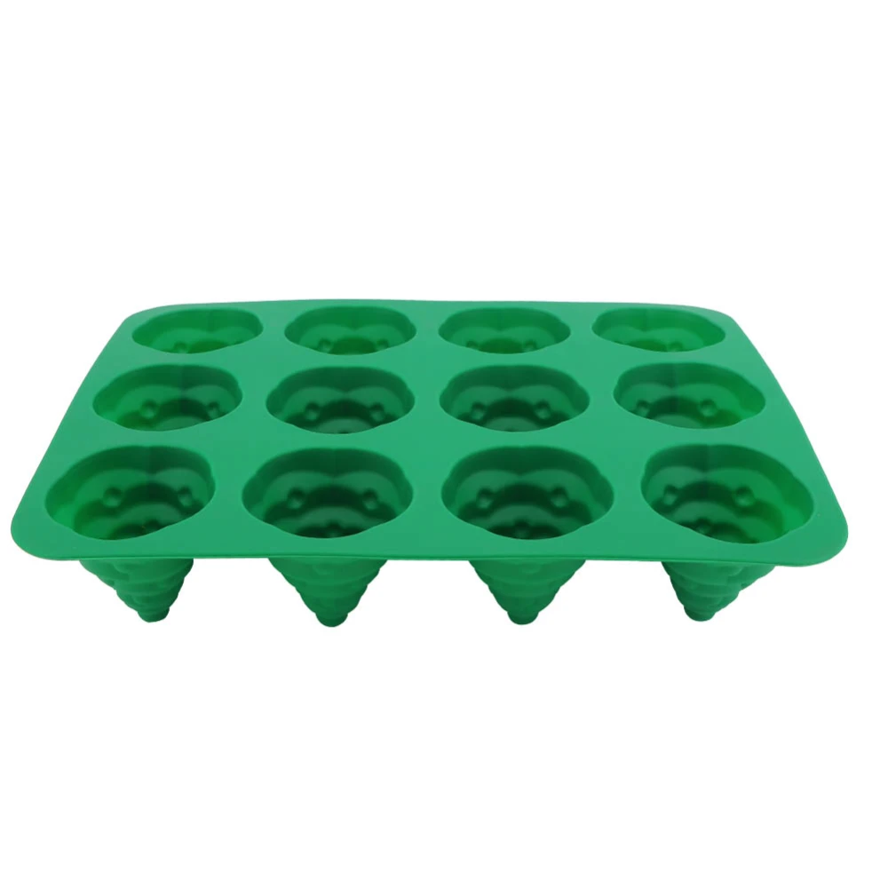 12 Hole DIY Christmas Tree Silicone Mold Cake Mould for Mousse Chocolate Muffin Baking ToolGreen