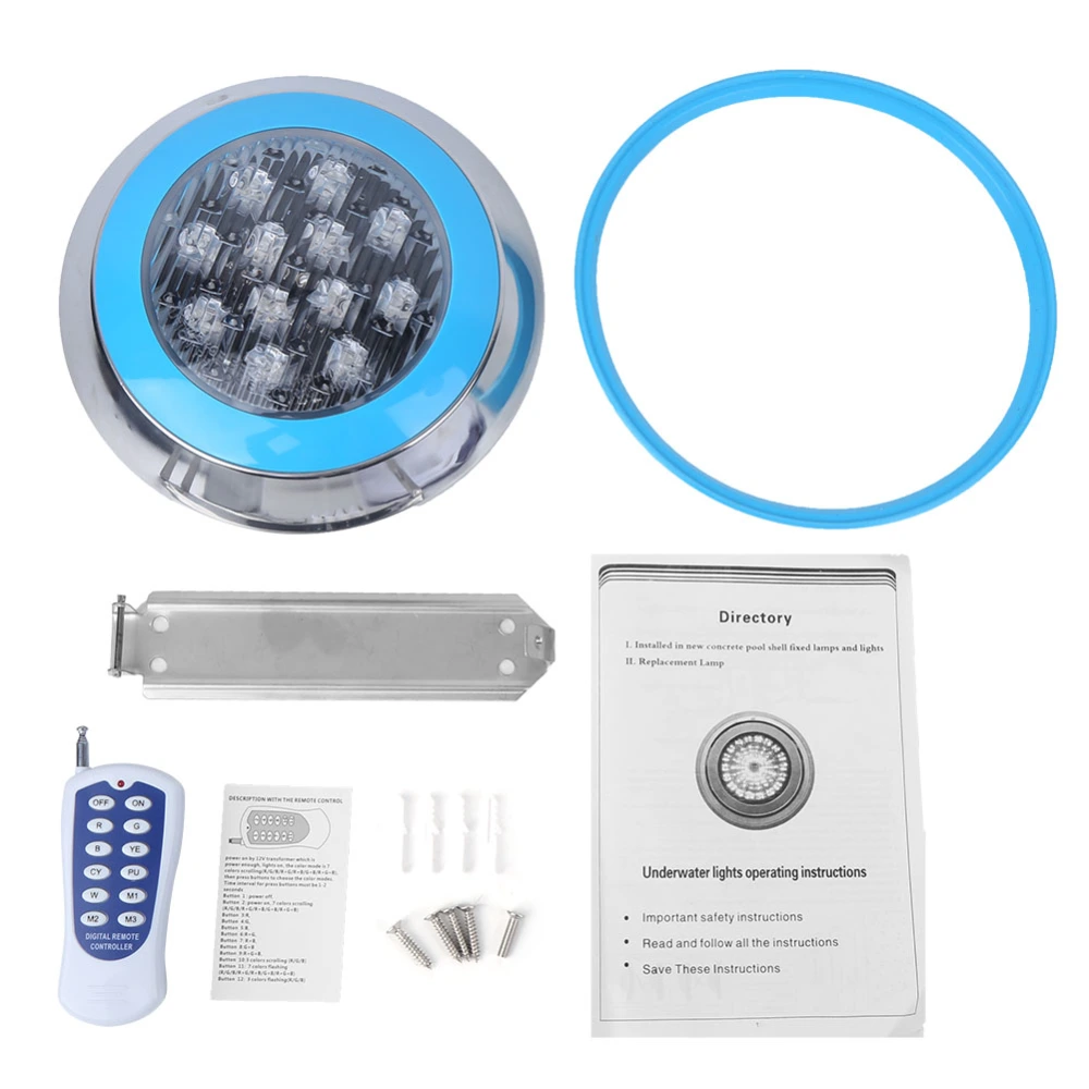 12LED 12W AC12V Swimming Pool Wall Light Remote Control IP68 Underwater Lights Decor