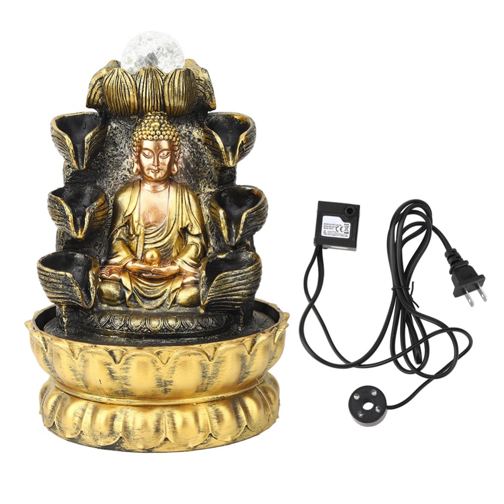 Desktop Fountain Decoration Buddha Flowing Water Ornament with Light and Ball Decor for HomeUS Plug 110V