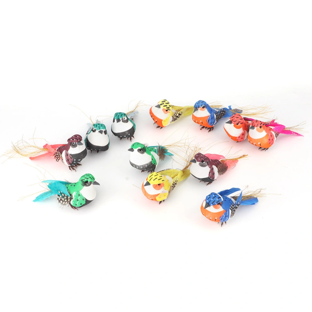 12Pcs Vivid Colorful Artificial Bird Simulation Bird Decor Garden Tree Decoration Ornament