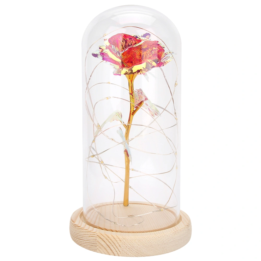 LED Night Light Lamp Wooden Base with Beautiful Rose Valentines Gift Christmas Presentpink