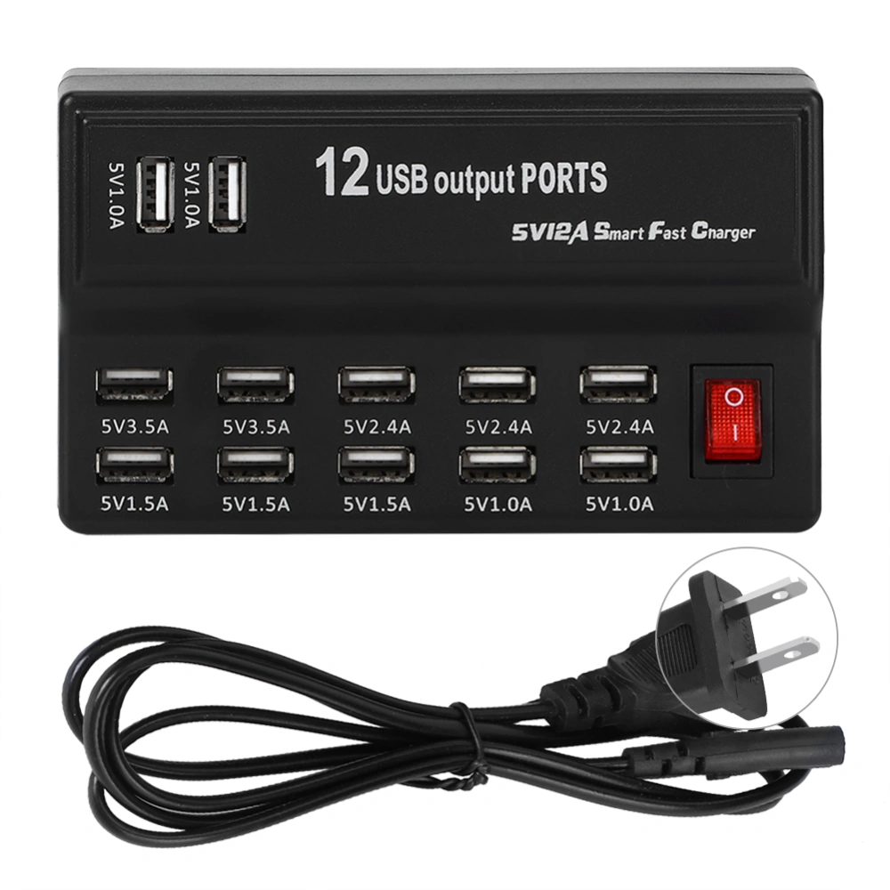 Multi Port Household 12 USB Ports Fast Charger Power Strip for Mobile Phone Fan 100-240V(US Plug )