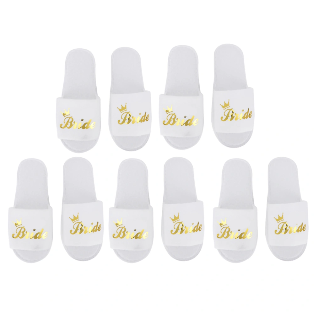 5 Pair Letters Print Disposable Slippers for Hotel Wedding Party Shooting PropsBride with Crown