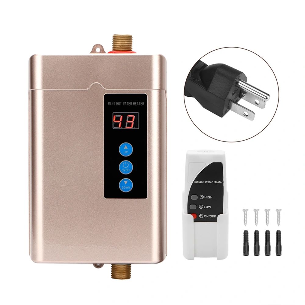 Household Mini Electric Water Heater Instant Tankless Water Heater Heating MachineGold US Plug 110V 3000W