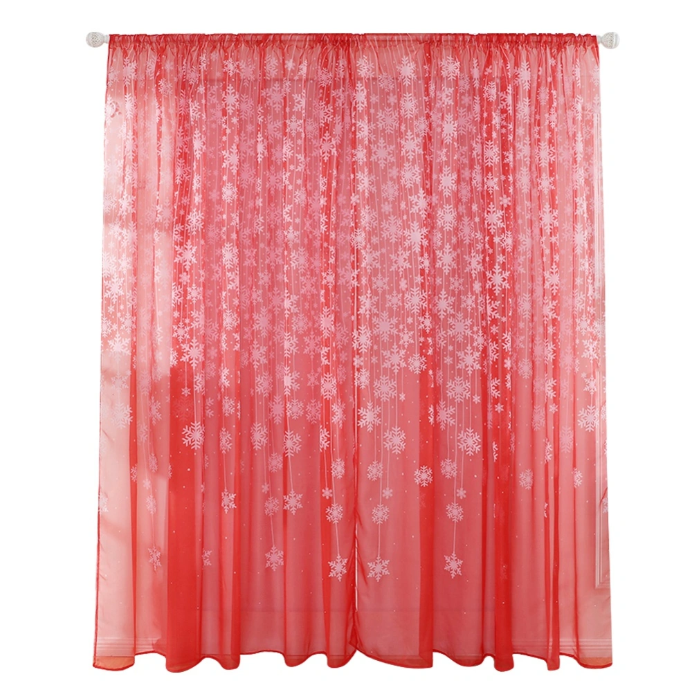 Snowflake Pattern Transparent Printed Window Curtain Voile Sheer Panels for Bedroom Living RoomRed